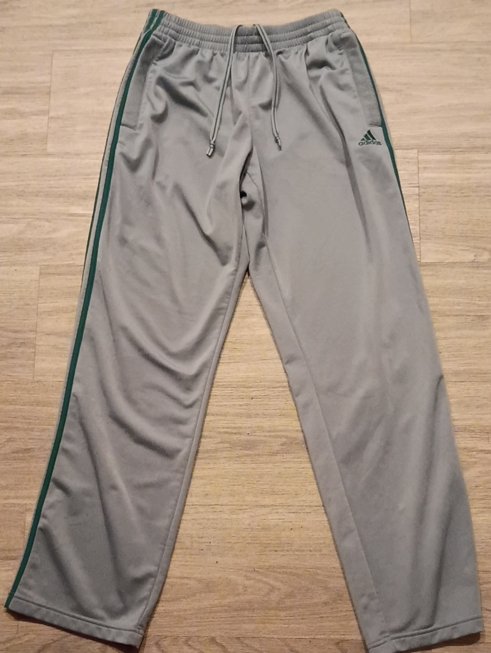 adidas Light Gray Track Pants with Green Trim